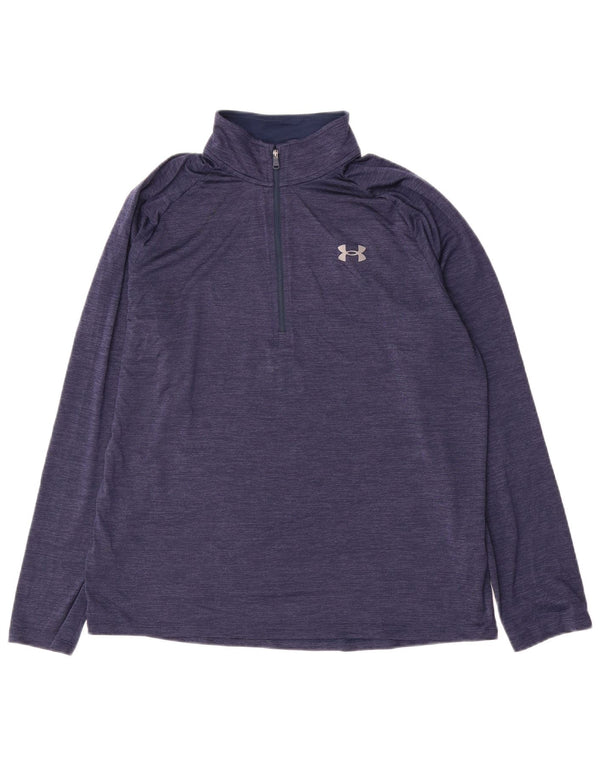 Under Armour Mens Zip Neck Pullover Tracksuit Top Large Navy Blue Pinstripe