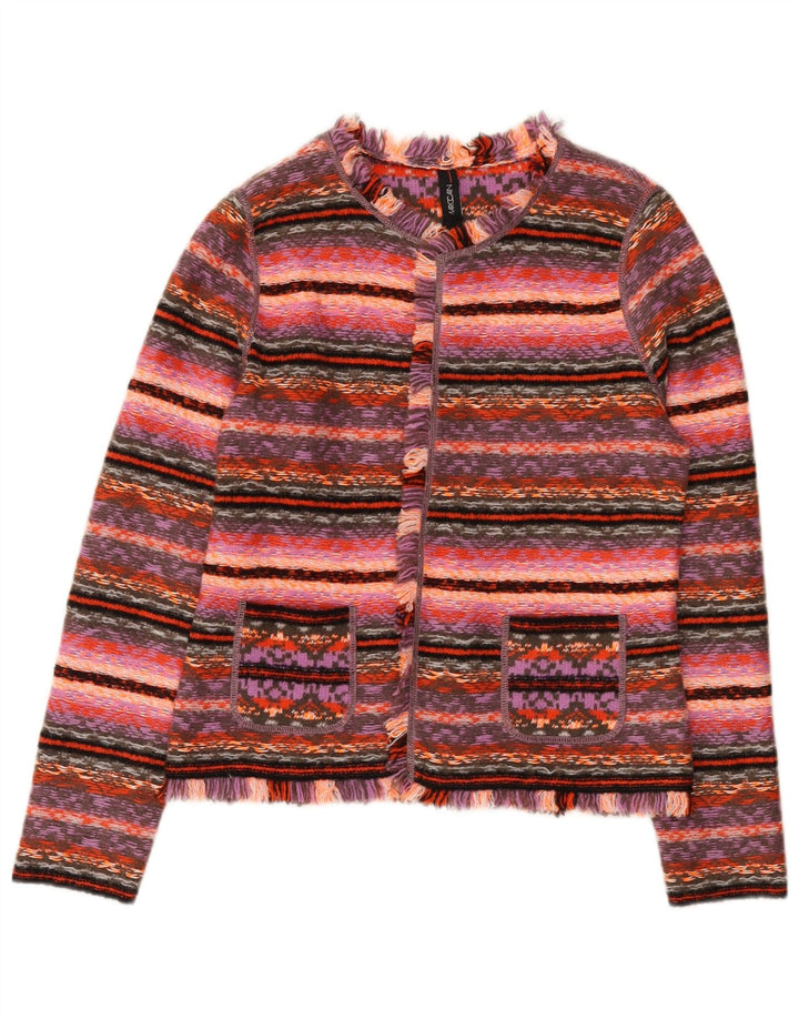 Marccain Womens Cardigan Sweater US 2 XS Pink Geometric Wool