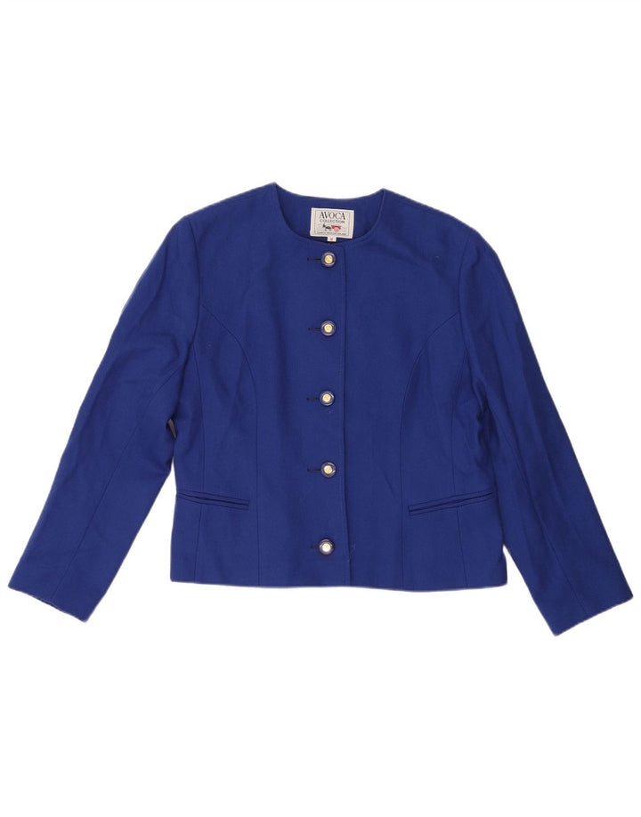 AVOCA Womens 5 Button Blazer Jacket UK 14 Medium Blue Wool