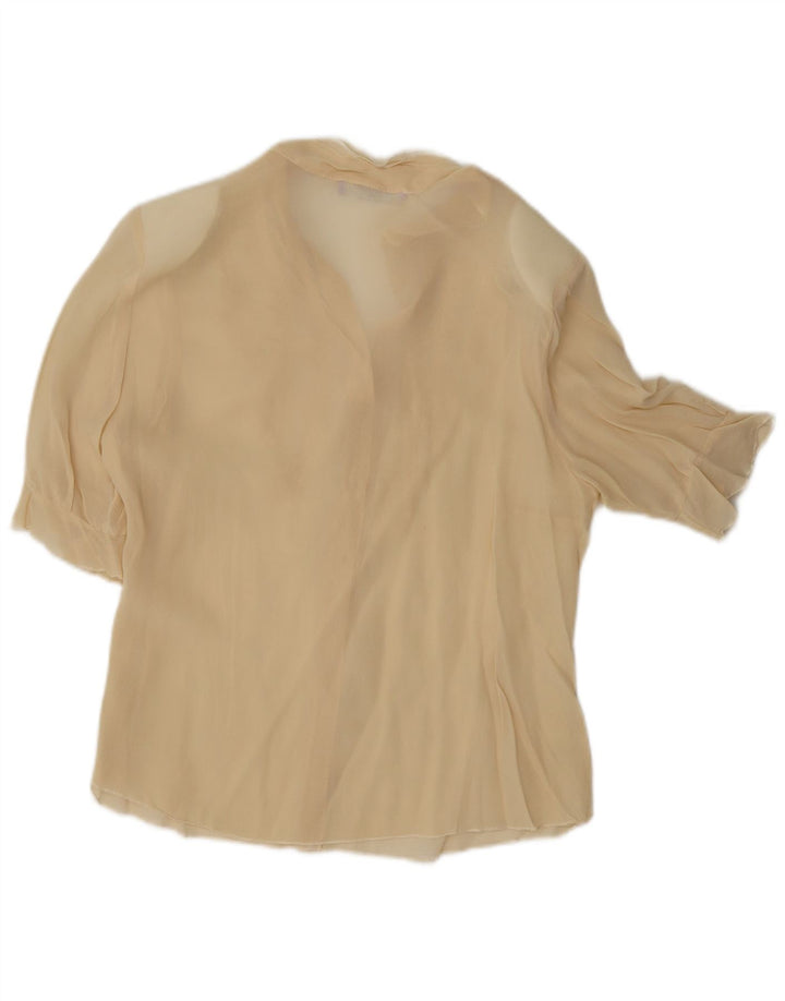 vintage Femme Manches Courtes Ruffle Front Shirt UK 12 Beige Moyen