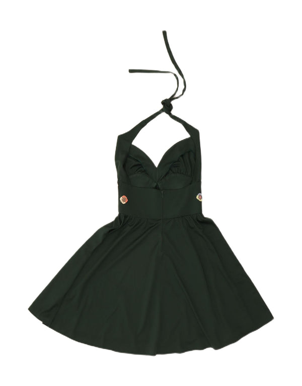 VINTAGE Womens Mini Halter Dress UK 18 XL Green Floral