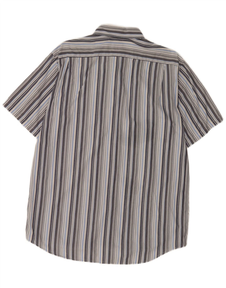 Lacoste Mens Short Sleeve Shirt Size 42 Large Grey Striped Cotton