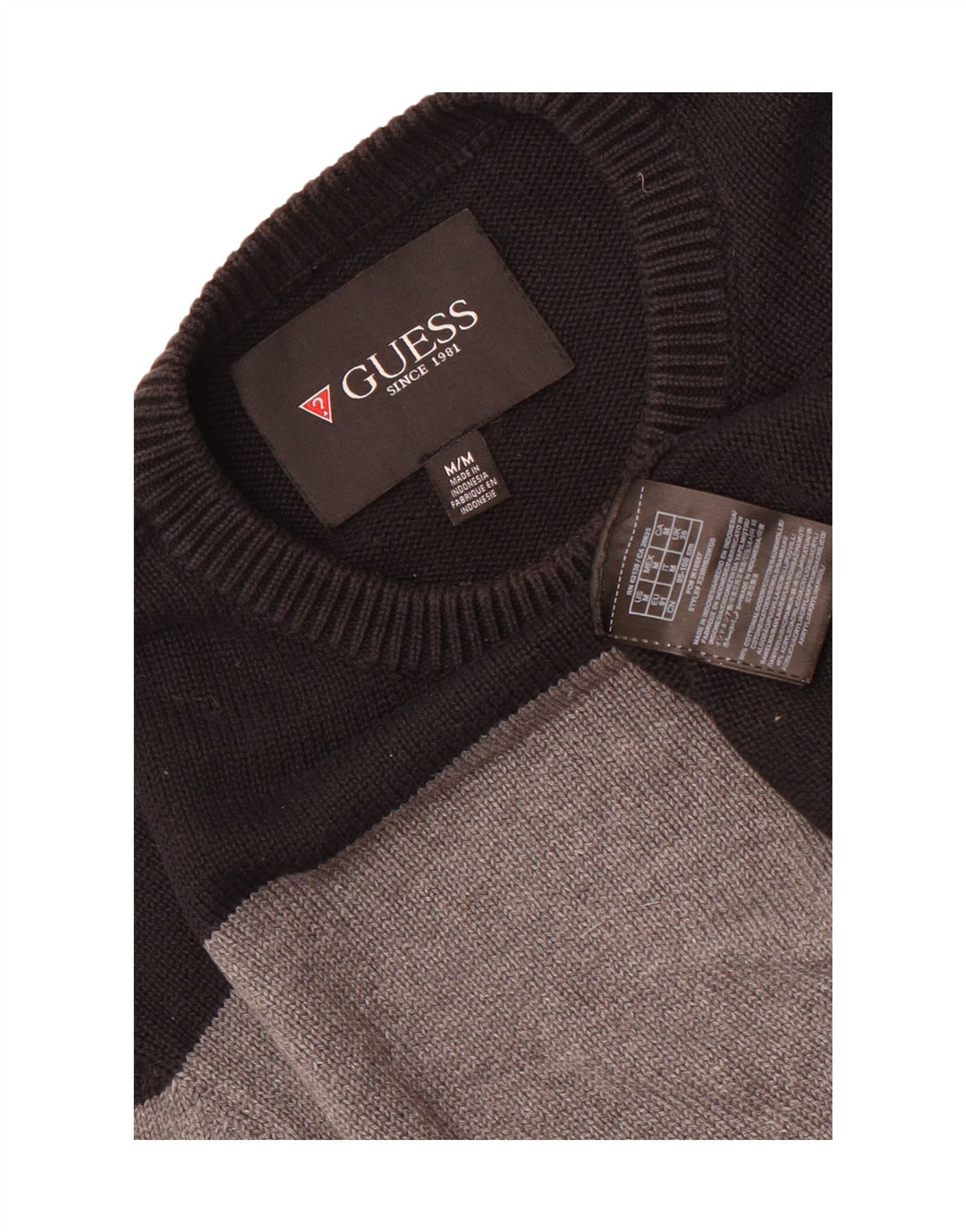 Guess Herren-Pullover mit Rundhalsausschnitt, Mittelschwarz, Colourblock-Baumwolle