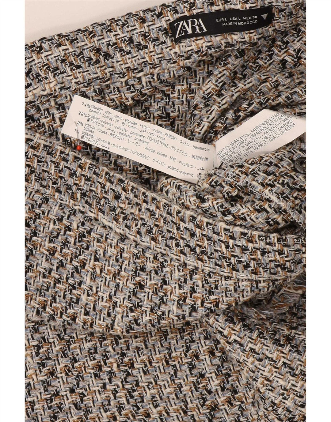 Zara Dame A-Line nederdel Large W30 Grå Flecked Bomuld