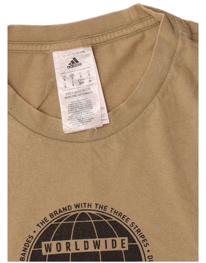 Adidas Mens Regular Graphic T-Shirt Top Small Khaki Cotton