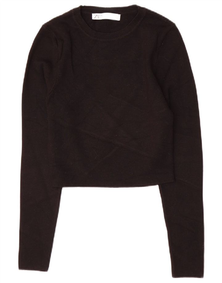 Zara Womens Crop Top Long Sleeve UK 14 Large Black