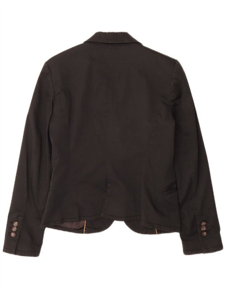 Zara Chaqueta Blazer De 2 Botones para Mujer UK 44 Grande Algodón Negro