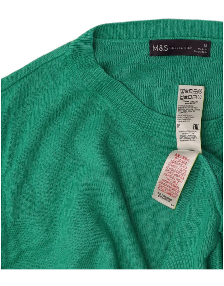 MARKS & SPENCER Womens Crew Neck Jumper Sweater UK 12 Medium Green Acrylic