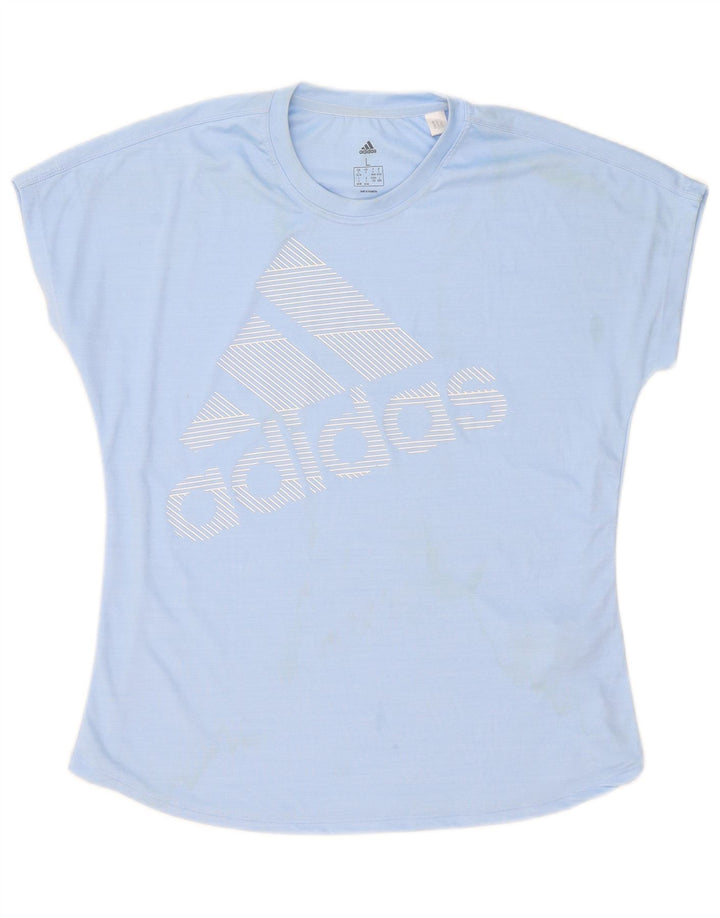 Adidas Womens Graphic T-Shirt Top UK 16/18 Large Blue Polyester