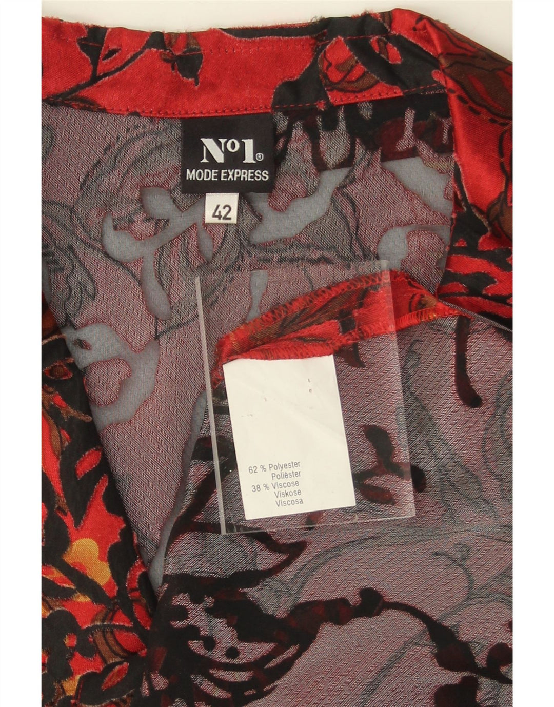 VINTAGE Womens 3 Button 3/4 Sleeve Blazer Jacket IT 42 Medium Red Floral Vintage Vintage and Second-Hand Vintage from Messina Hembry 