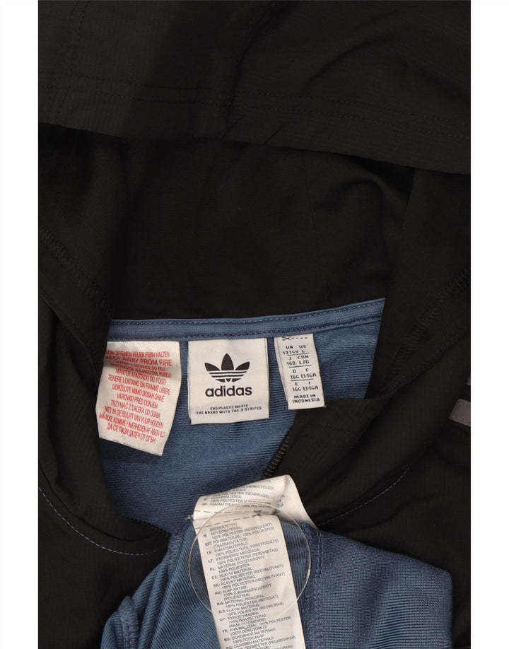 Adidas Boys Tracksuit Top Jacket 13-14 Years Blue Colourblock Polyester