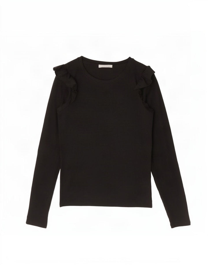 Zara Damen Trafaluc Top Langarm UK 12 Medium Schwarz