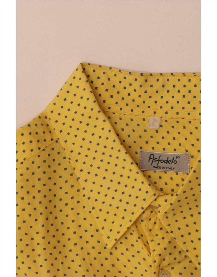 Vintage Mens Short Sleeve Shirt Large Yellow Spotted Viscose