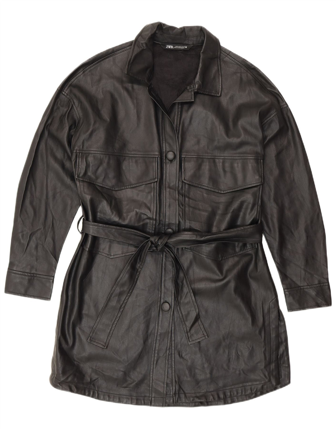 Zara Womens Faux Leather Coat UK 10 Small Black Polyurethane Modern