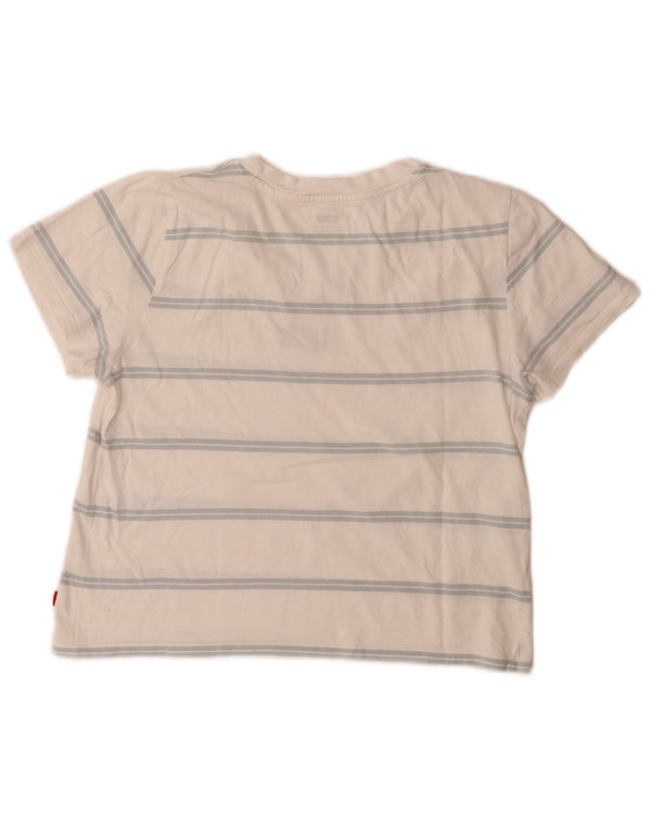 Levi's Damen Crop Graphic T-Shirt Top UK 10 Small Weiß gestreift