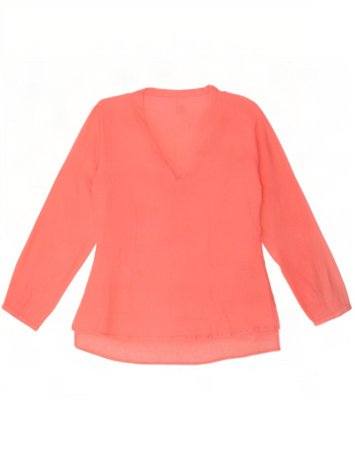 120% Lino Womens Long Sleeve Ruffle Front Blouse Top IT 46 Large Pink Linen