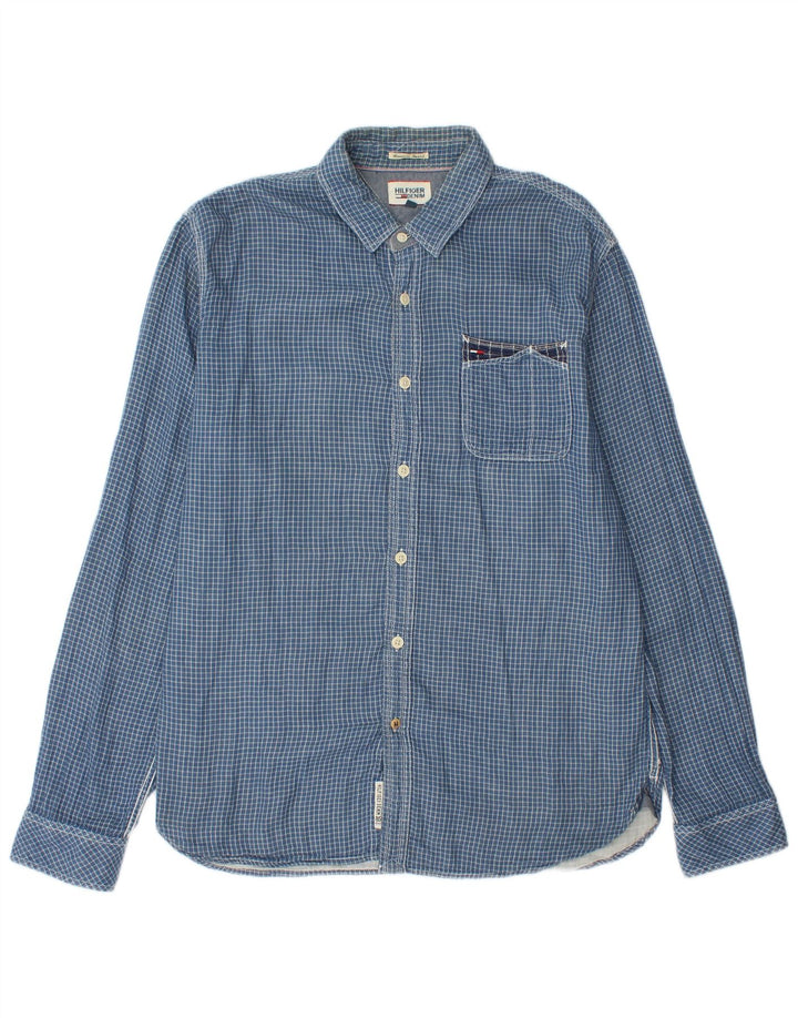 Camicia da uomo Tommy Hilfiger a quadri grandi in cotone blu
