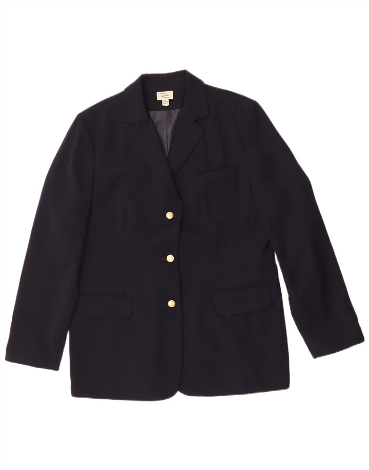 L.L.Bean Womens Regular Fit Blazer Jacket US 14 XL Navy Blue Polyester