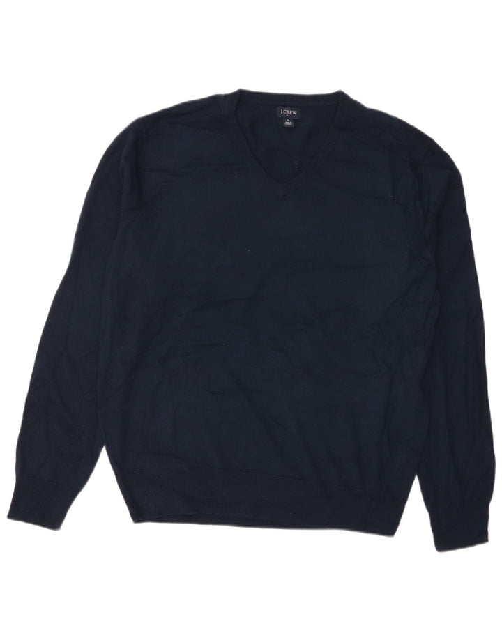 J. Crew Mens V-Neck Jumper Sweater Large Navy Blue Acrylic