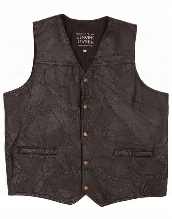 Vintage Mens Leather Waistcoat Large Black