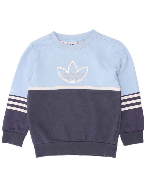 Hanorac cu grafic pentru băieți Adidas Pulover 5-6 ani, albastru, bumbac color bloc