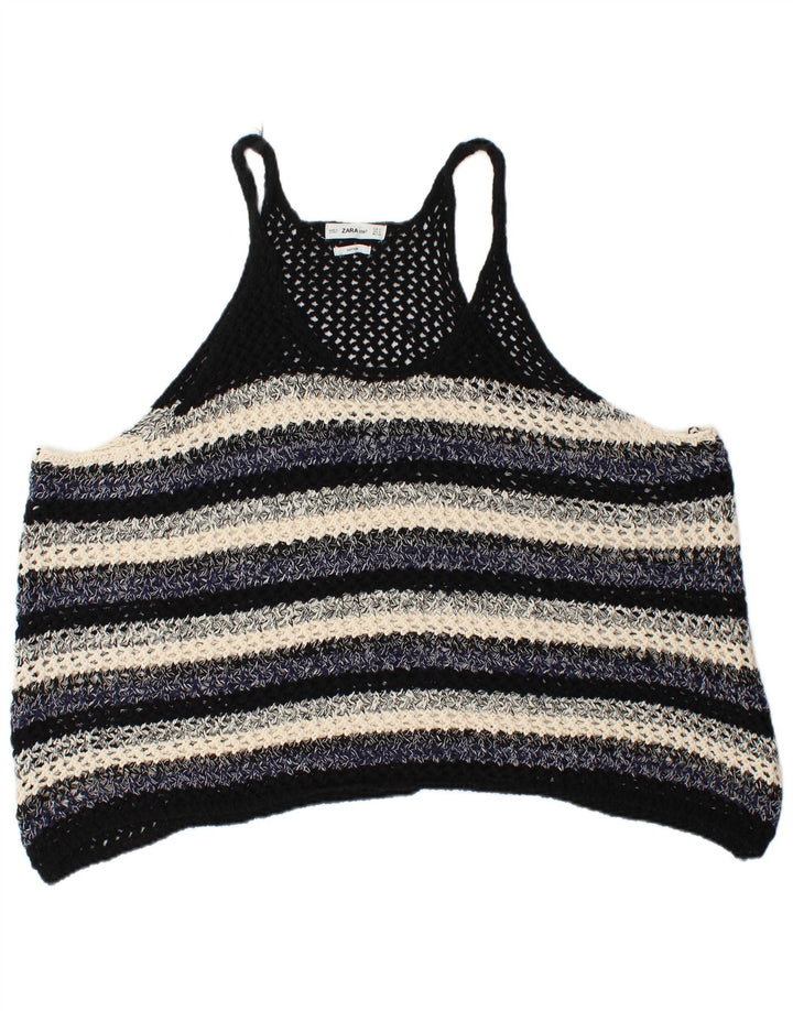 Zara Womens Oversized Sleeveless Blouse Top UK 10 Small Navy Blue Striped