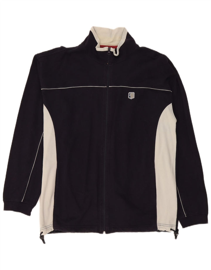 Asics Mens Tracksuit Top Jacket 2XL Navy Blue Colourblock Cotton