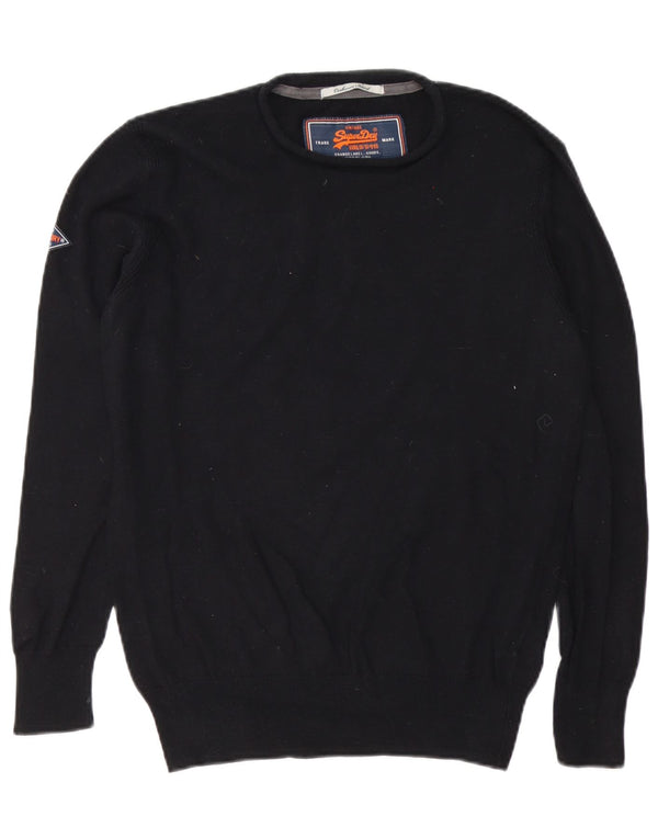 Superdry Mens Crew Neck Jumper Sweater Small Black Cotton