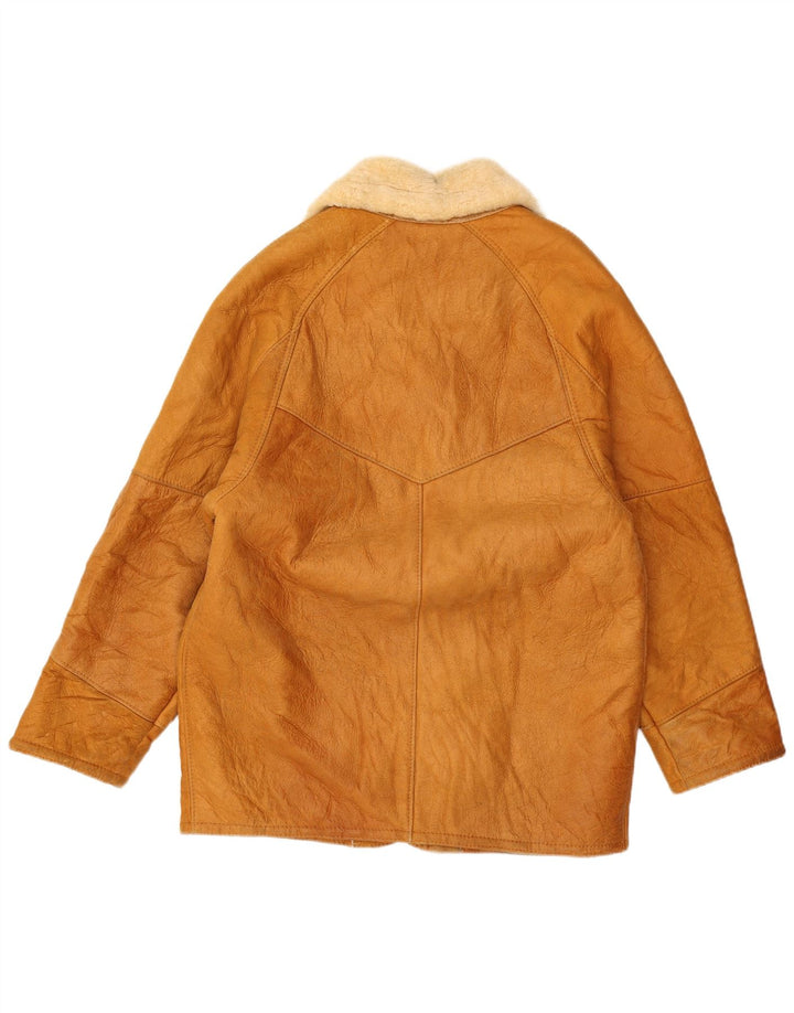 VINTAGE Mens Shearling Jacket UK 40 Large Brown Leather