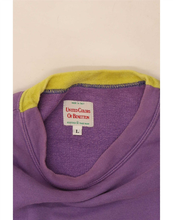 Benetton Womens Oversized Graphic Sweatshirt Jumper UK 16 Large Purple