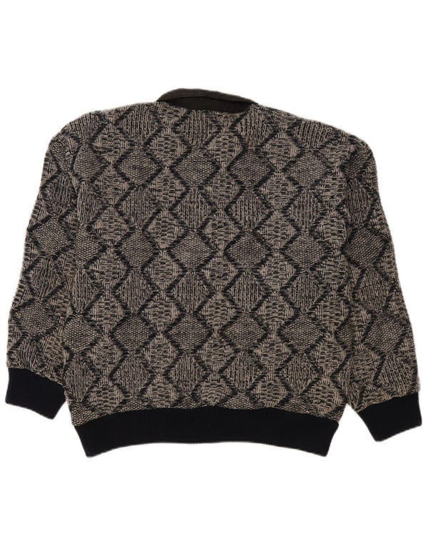 Maglione vintage da uomo con collo a polo piccolo acrilico geometrico grigio