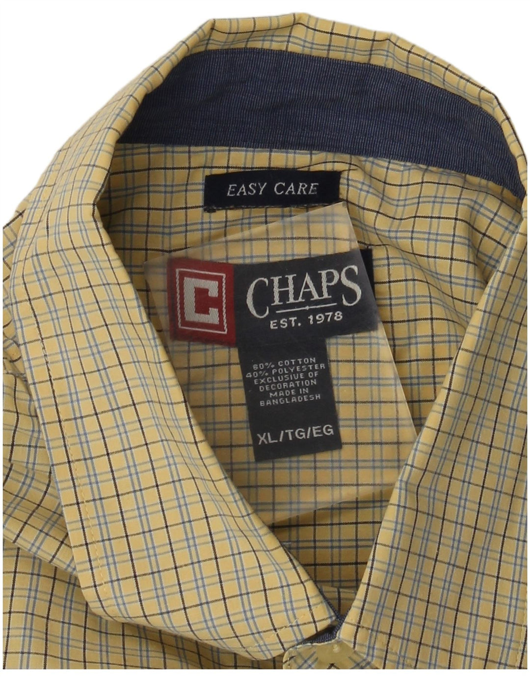 Chaps Mens Easy Care Shirt XL Yellow Check Cotton