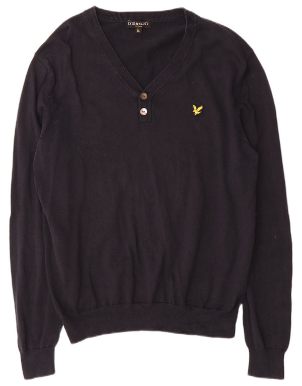 Lyle & Scott Maglione da uomo con scollo a V XL in cotone blu navy