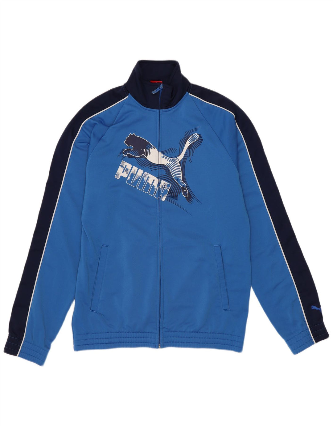 Puma Jungen Grafik-Trainingsanzug-Top-Jacke, 13–14 Jahre, blaues Farbblockdesign