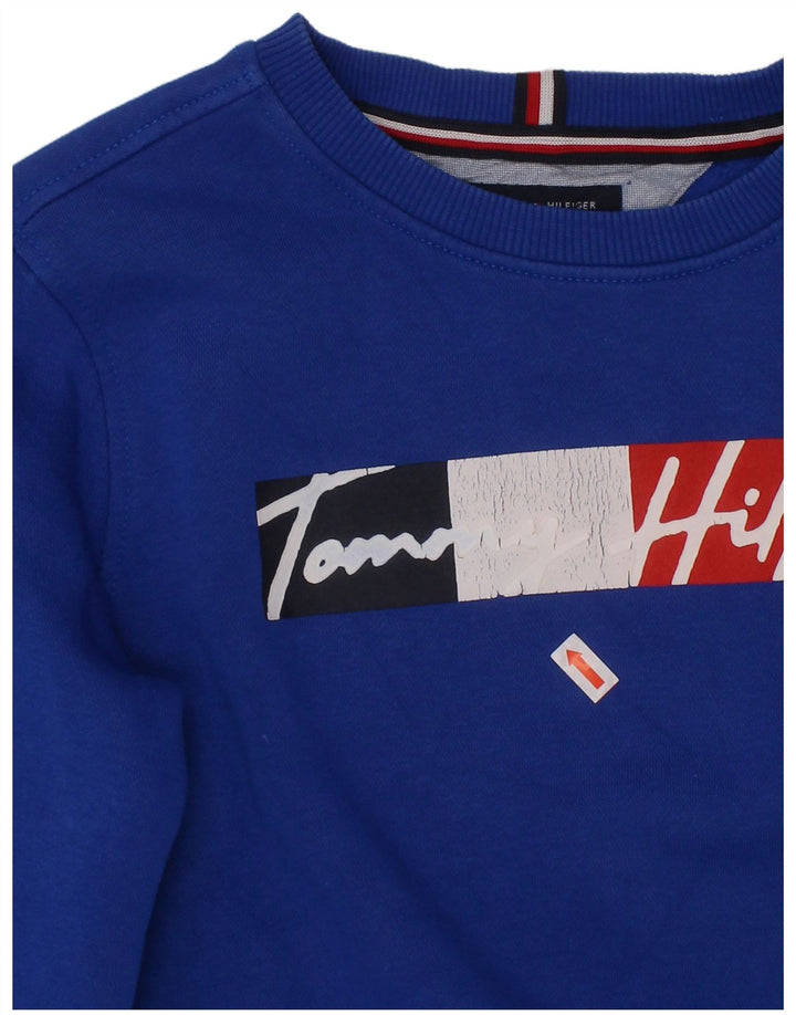 TOMMY HILFIGER Boys Graphic Sweatshirt Jumper 8-9 Years Medium Blue Cotton