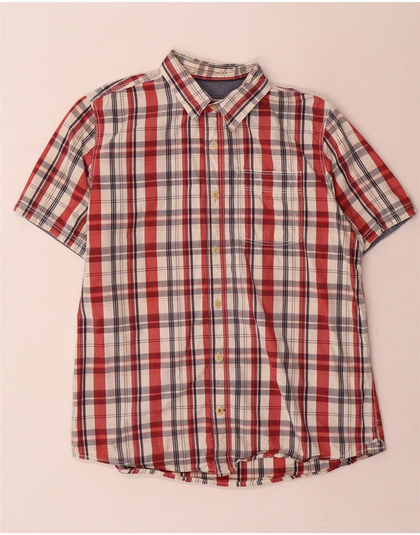 Camisa masculina de manga curta Fat Face grande algodão xadrez vermelho