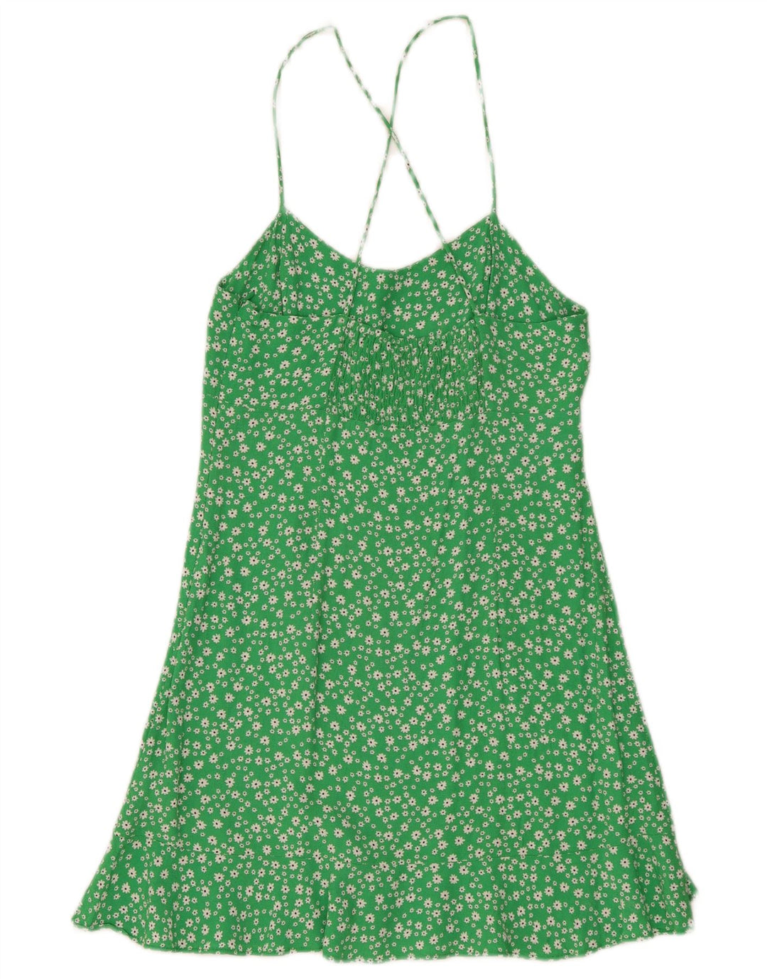 Zara Womens Sundress UK 12 Medium Green Floral Viscose