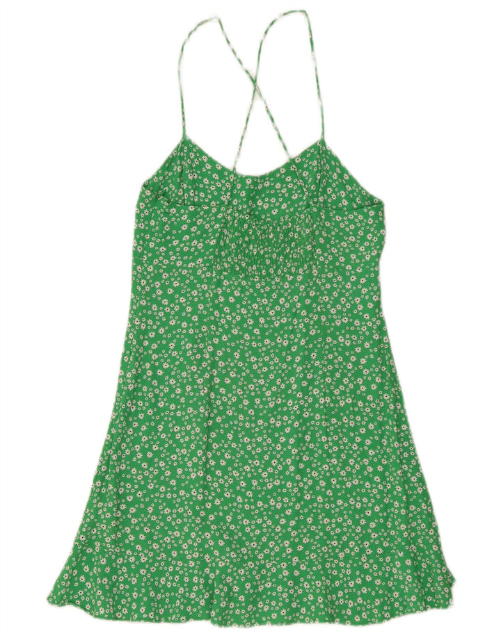 Zara Womens Sundress UK 12 Medium Green Floral Viscose