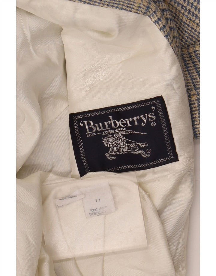 Burberrys Damen-Blazer mit 3 Knöpfen, UK 12, Mittelblau mit Hahnentrittmuster