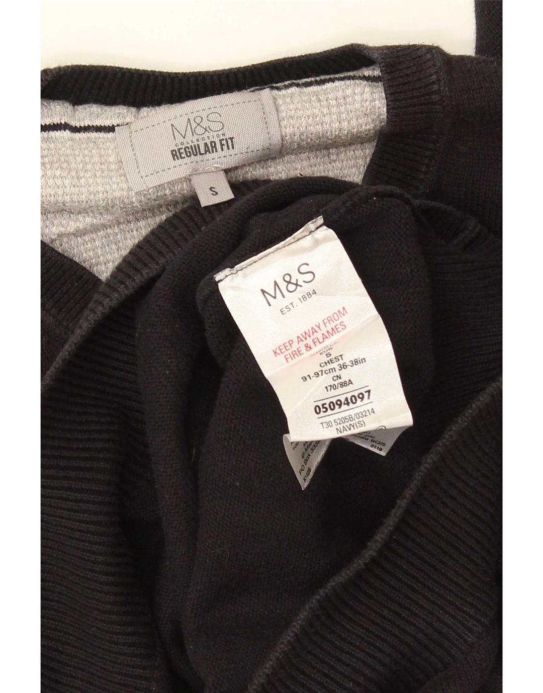 Marks & Spencer Mens Regular Fit V-Neck Jumper Sweater Small Black Cotton