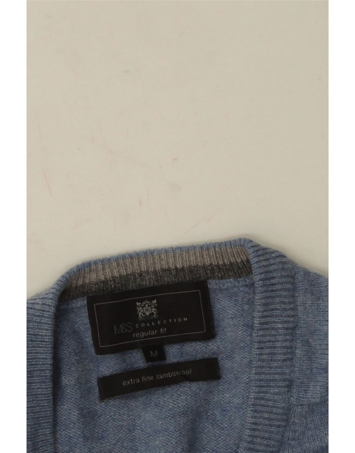 Marks & Spencer Mens Regular Fit V-Neck Jumper Sweater Medium Blue Wool
