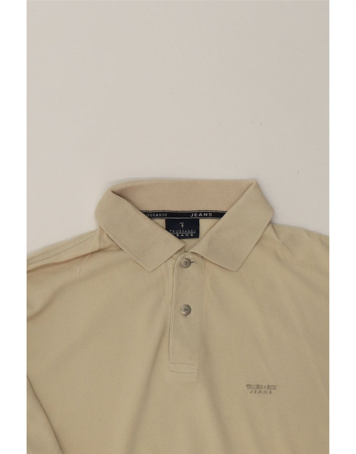 TRUSSARDI Mens Long Sleeve Polo Shirt Medium Beige Cotton Vintage Trussardi and Second-Hand Trussardi from Messina Hembry 