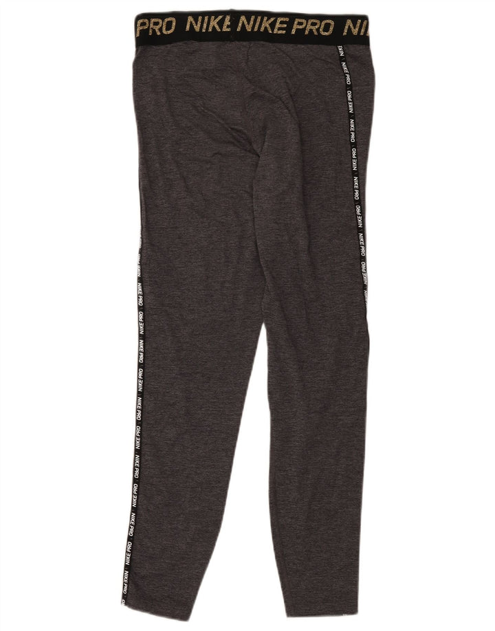 NIKE Womens Dri Fit Graphic Leggings UK 12 Medium Grey Colourblock