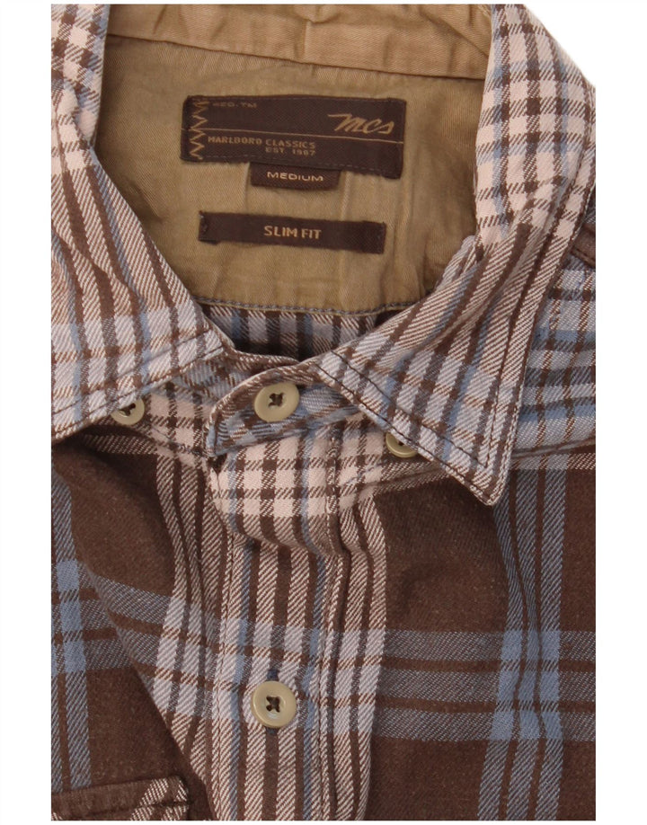 Camicia in flanella slim fit da uomo Marlboro Classics Marrone medio