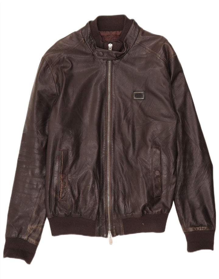 Antony Morato Mens Leather Jacket UK 40 Large Brown Leather