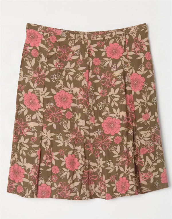 Saia plissada feminina Marks & Spencer UK 18 XL W38 cáqui floral viscose