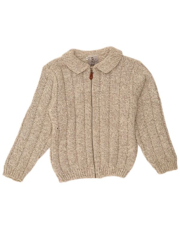 vintage Womens Cardigan Sweater UK 14 Laine mouchetée brun moyen