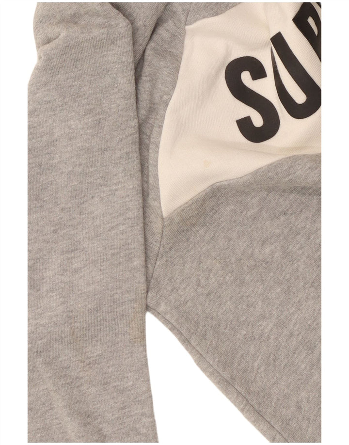 Superdry Womens Crop Graphic Sweatshirt Jumper UK 14 Medium Grey Cotton