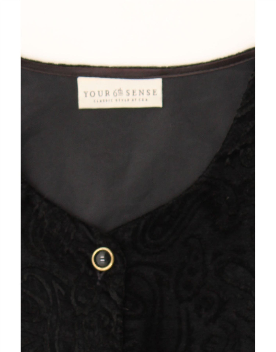 YOUR SIXTH SENSE Womens 5 Button Blazer Jacket UK 16 Large Black Paisley Vintage Your Sixth Sense and Second-Hand Your Sixth Sense from Messina Hembry 