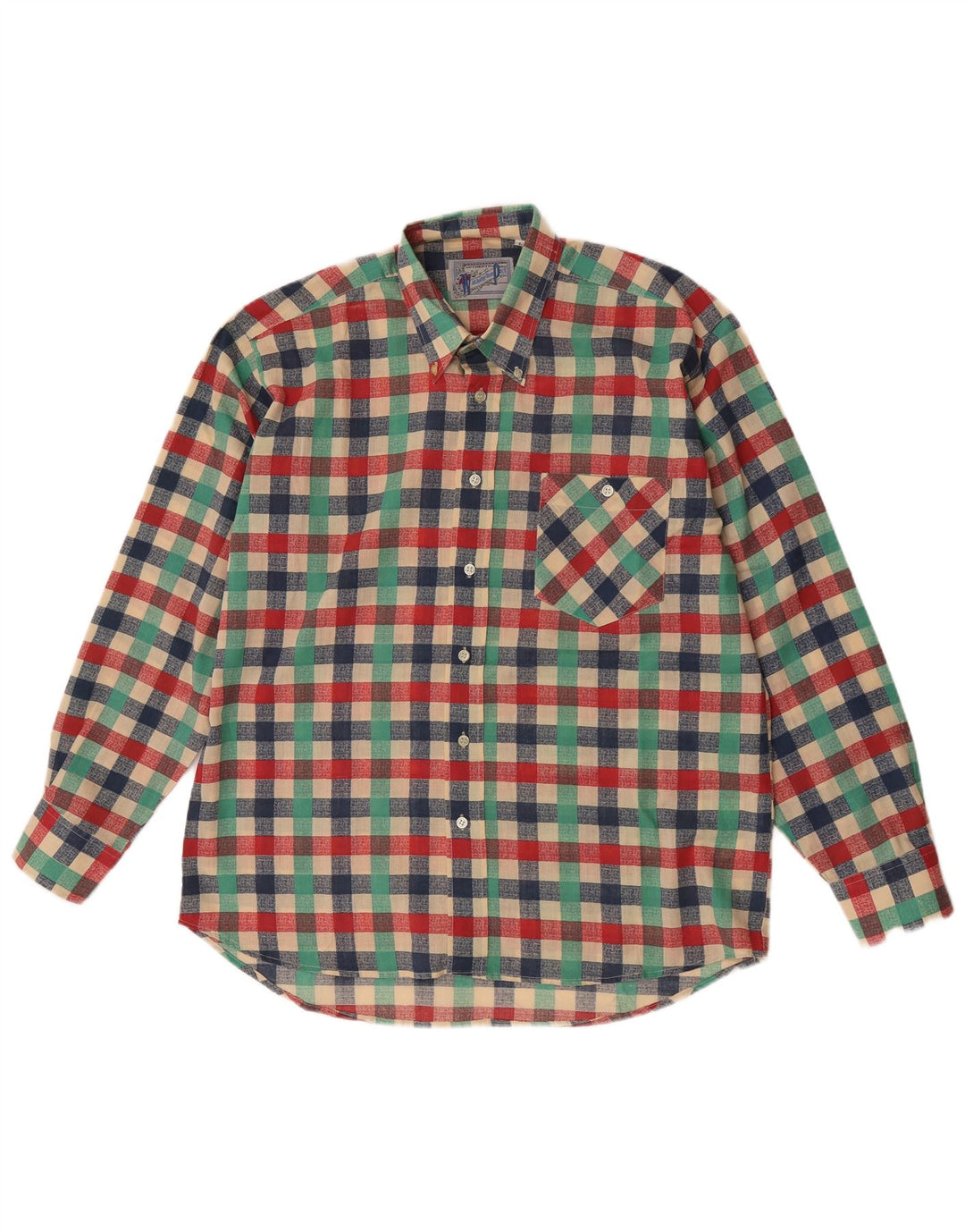 Vintage Herrenhemd, groß, mehrfarbig, Gingham-Polyester